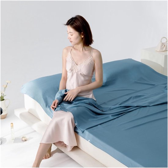 Slaapzak Voering - Reislaken Compressiezak - Koel Slapen - Zijdezachte Huid - 200x210cm - Blauw