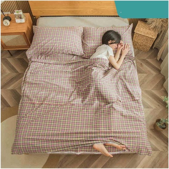 Slaapzak Voering - Reislaken Dekbed - Reizen Kamperen - Lichtgewicht Compact - 180x210cm - Roze