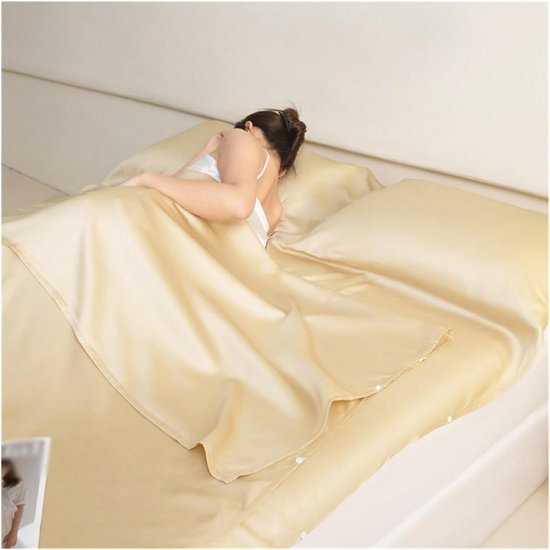 Slaapzak Voering - Reislaken Liner - Hygiënisch Slapen - Zijdezacht Tencel Materiaal - 180x210 cm - Geel
