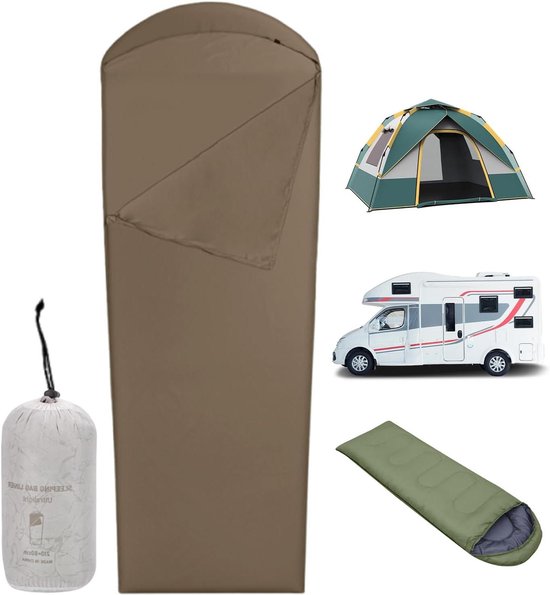 Slaapzak Voering - Reislaken Liner - Verbeteren Slaapcomfort - Warmte en Hygiëne - 210x80cm - Donkere Koffie