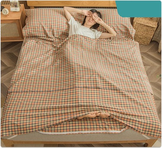 Slaapzak Voering - Reislaken Slaapzak - Comfortabel Reizen - 100% Gewassen Katoen - 180x210cm - Oranje
