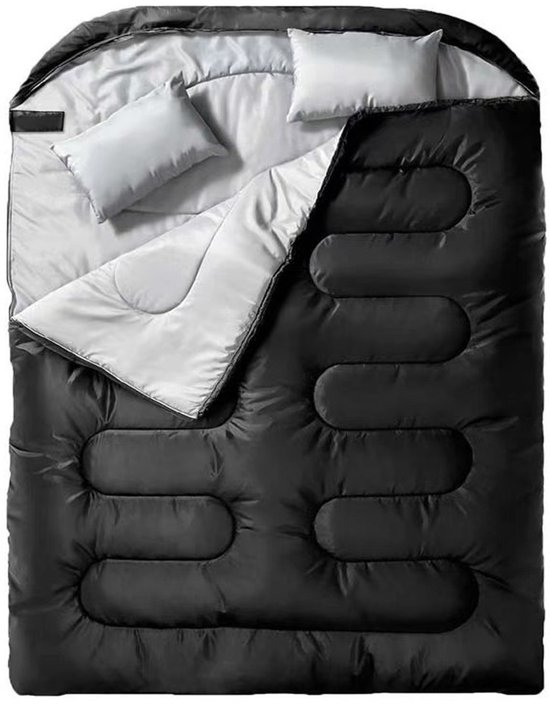 Slaapzak - Volwassen Tweepersoons - 240 x 150 cm - Minimum - 5°C - Hoogwaardig katoen - Groot Tweepersoons - Zwart - Geschikt voor koud en warm weer - ANMI van Merkloos