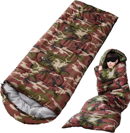 Slaapzak Volwassenen - Kampeerslaapzak Outdoor - Kamperen en Wandelen - Bescherming alle seizoenen - 980 g - Camouflagekleur