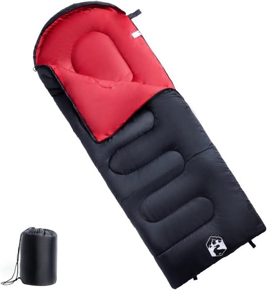 Slaapzak Volwassenen - Kampeerzak Outdoor - Buiten Overnachten - Waterbestendige Buitenhoes - 220 x 83 cm - Zwart Rood