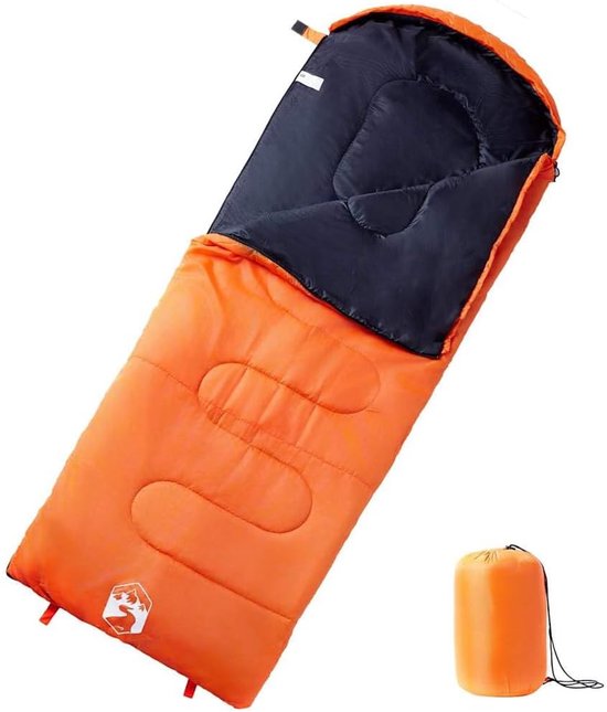 Slaapzak Volwassenen - Kampeerzak Outdoor - Kamperen en Reizen - Waterbestendig en Warm - 220 x 83 cm - Oranje Zwart