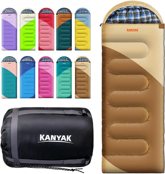 Slaapzak Volwassenen - Kampeerzak Outdoor - Kamperen Reizen - Alle Seizoenen Waterdicht - Single 220x83cm - Beige Aardegeel