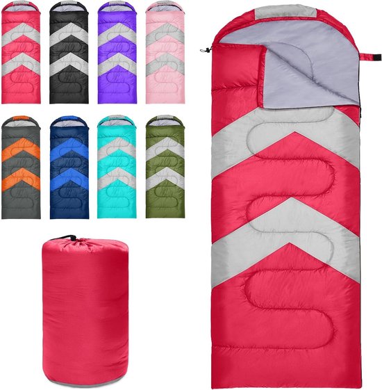 Slaapzak Volwassenen - Kampeerzak Outdoor - Kamperen Wandelen - Waterdichte Buitenlaag - 75 x 200 cm - Rood