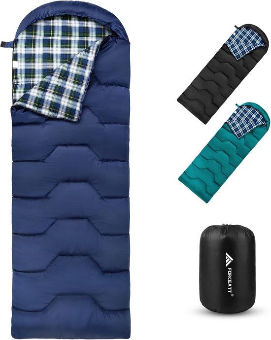 Slaapzak voor 3-4 seizoenen, tot -5°C, flanel en polyester, waterdicht, warm en ideaal voor kamperen, binnen en buiten gebruik, geschikt voor koude omstandigheden.
