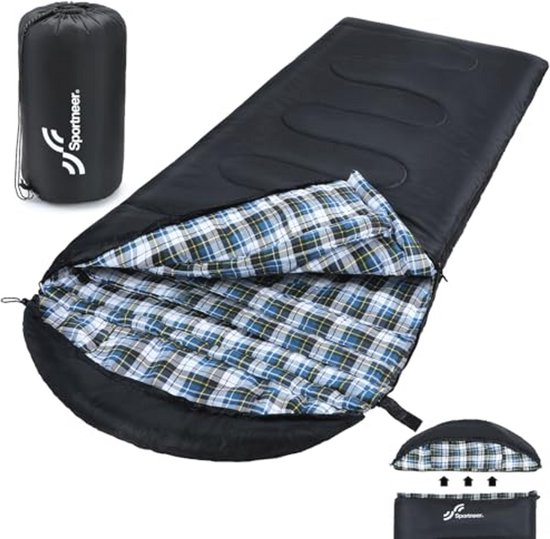 Slaapzak voor buiten, 220 x 85 cm, afneembare capuchon, compacte dekenslaapzak, 3-4 seizoenen, koud weer, outdoor, winter, camping van Merkloos