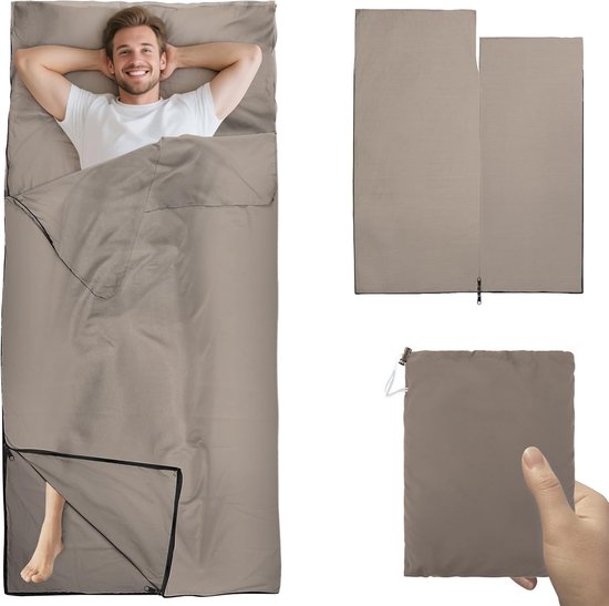 Slaapzak voor Cabins 220 x 90 cm - Ultralicht - Beige - Ideaal voor reizen - ShopVlot