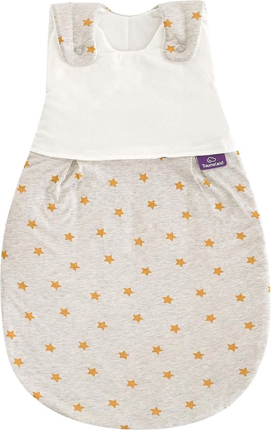 Slaapzak voor het hele jaar met dubbel regelbare ventilatie en natuurvezel Tencel, design sterrendroom geel, maat 80/86 van Slaapza