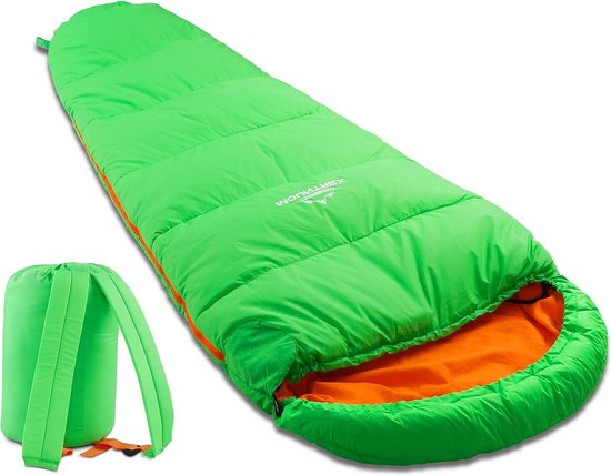 Slaapzak voor Kinderen - Draagbare Kinderslaapzak - Ideaal voor Outdoor Reizen Camping - Licht & Compact - Mummieslaapzak met Katoenen Binnenvoering sleeping bag camo van Slaapza