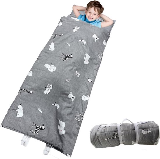 Slaapzak voor kinderen, slaapzak met ritssluiting, kussen en dekbed, zomerkoel quilt cartoon dier (grijs) van Merkloos