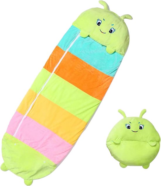 Slaapzak voor kinderen, zacht en wollig, 2-in-1 opvouwbare knuffeldierslaapzak met kussen, voor meisjes en jongens, om te spelen, knuffelen, slapen van Merkloos