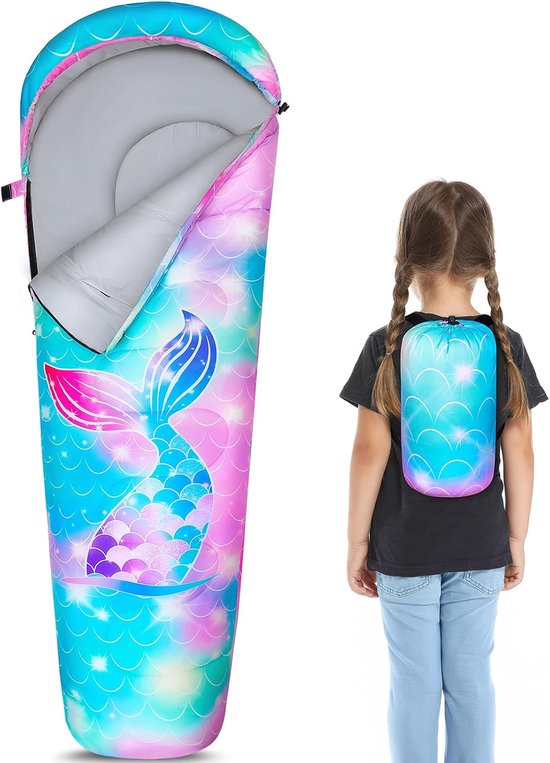 Slaapzak voor meisjes jongens 3 seizoenen warm en koel weer jeugd met backpacktas waterdicht voor reizen wandelen outdoor camping essentials