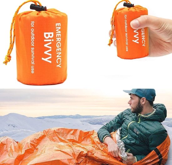 Slaapzak voor noodgevallen - waterdicht en ultralicht - oranje - polyester van Merkloos