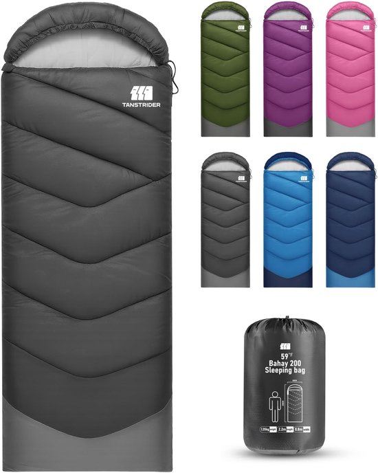 Slaapzak voor volwassenen - Kampeerzak outdoor - Buiten slapen - Waterdichte buitenkant - Tot 190 cm - Zwart