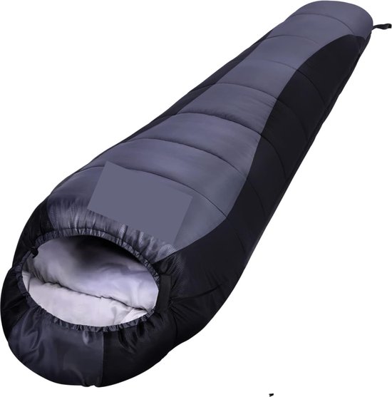 Slaapzak voor volwassenen, lichte mummieslaapzak, 950 g/1500 g, zomerslaapzak 3-4 seizoenen voor mannen en vrouwen volwassenen - zwart en grijs. van Merkloos