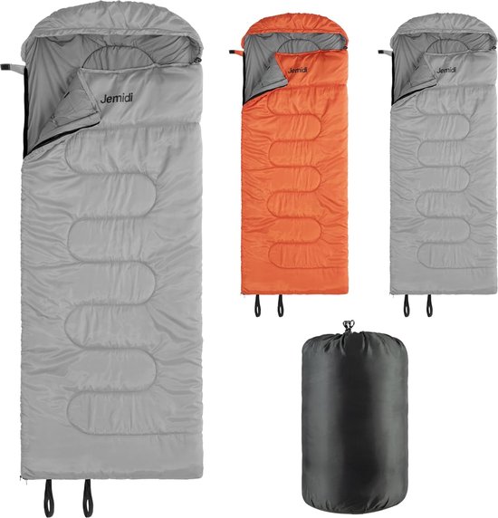 Slaapzak winter zomer outdoor - voor tot -5 °C - dekenslaapzak groot met ritssluitingen - 220 x 80 x 10 cm - waterdichte winterslaapzak voor volwassenen - grijs van Merkloos