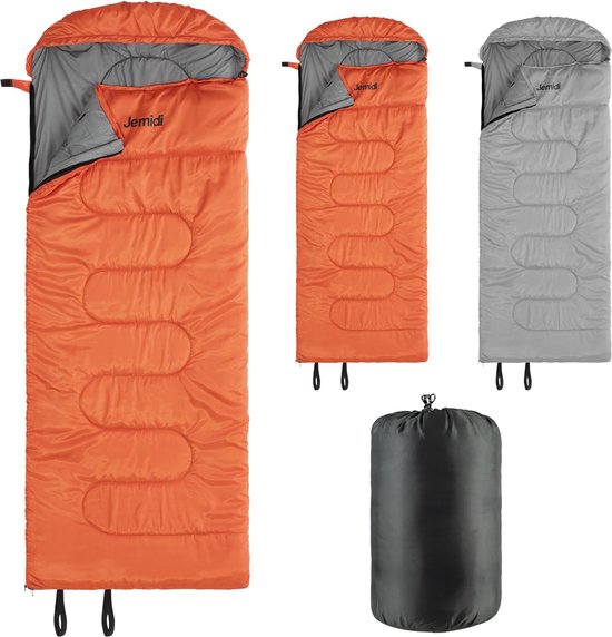 Slaapzak winter zomer outdoor - voor tot -5 °C - dekenslaapzak groot met ritssluitingen - 220 x 80 x 10 cm - waterdichte winterslaapzak voor volwassenen - oranje