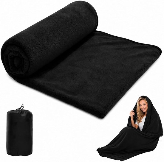 Slaapzak - Zwart - 180 x 80 cm - Zachte Fleece Recreatieslaapzak - Voor Volwassenen en Jongeren