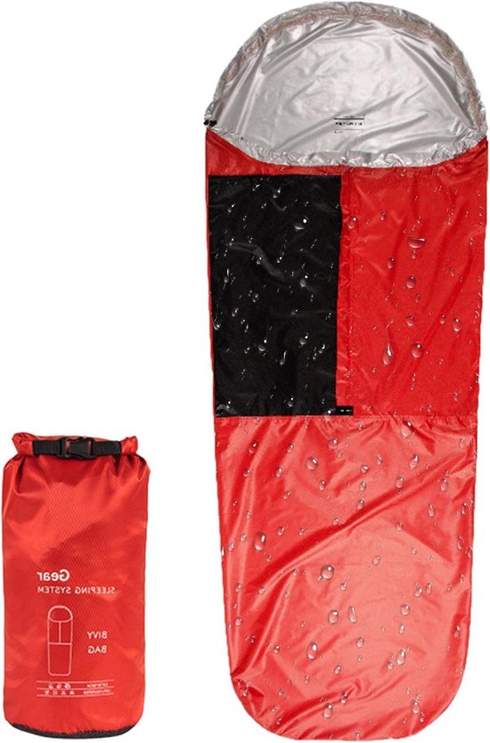 Slaapzakhoes - Beddenzak Liner - Outdoor Kamperen - Waterdichte Bescherming - 85x220cm - Zwart/Rood