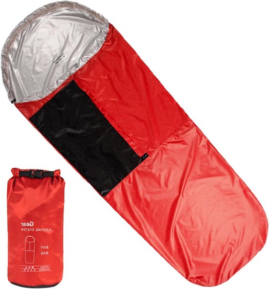 Slaapzakhoes - Buitenbedding - Kamperen en reizen - Slijtvaste stof - 85 x 220 cm - Zwart rood