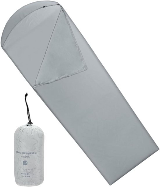 Slaapzakhoes Reizen - Reisslaapzak Laptopvoering - Kamperen Wandelen - Gegareerde Duurzaamheid - 210 x 80 cm - Grijs