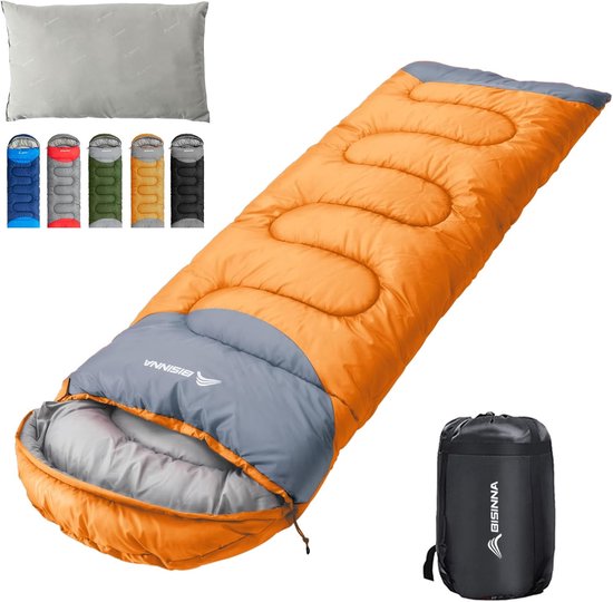 Slaapzakken volwassen- Slaapzakken met kussen-4 seizoen-lichtgewicht- waterdichte- warme slaapzak met een compressiezak-(ORANJE). van LUXET.