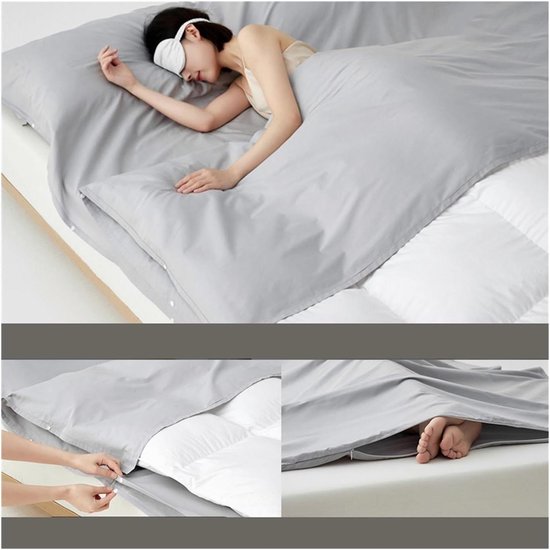 Slaapzakvoering Katoen - Reislaken - Comfortabel Slapen - Ultralicht Compact - 160x230cm - Grijs