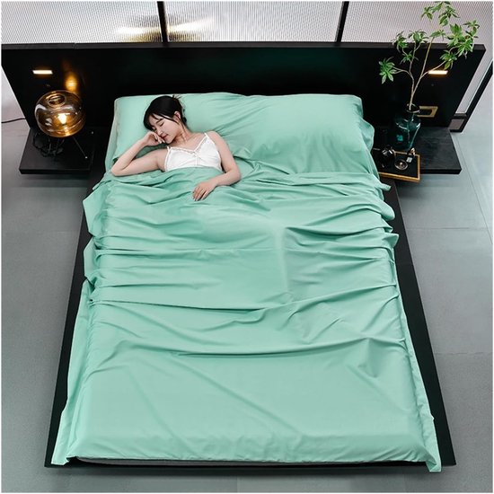 Slaapzakvoering Katoen - Reislaken Compressiezak - Hygiënisch Slapen - 300 Draads Katoen - 200x210cm - Groen