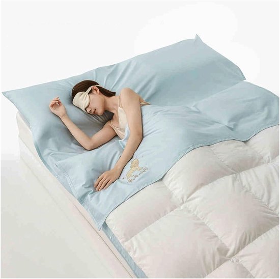 Slaapzakvoering Katoen - Reislaken Dekbed - Comfortabel Reizen - Met Rits - 130x210cm - Blauw