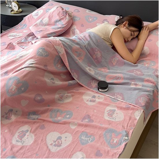 Slaapzakvoering Katoen - Reislaken Liner - Hygiënisch Slapen - Dubbel Gaas Weefsel - 130x210cm - Roze