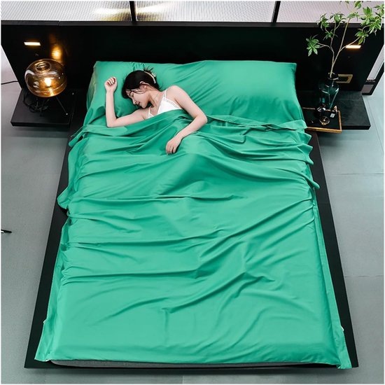 Slaapzakvoering Katoen - Reislakens Compressie - Hygiënisch Slapen - 300 Draads Katoen - 160x210cm - Groen