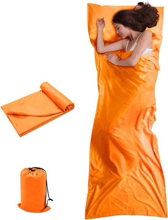 Slaapzakvoering - Reis- en campinglaken - Comfortabel slapen - Lichtgewicht compact - Lang - Oranje