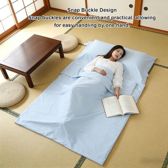 Slaapzakvoering - Reislaken - Kamperen en reizen - Met klikgesp - 180 x 210 cm - Lichtblauw