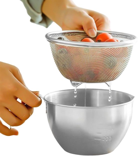 Slakom met vergiet - Uitlekbakjes - Maaltijdbereiding - Praktische combinatie - 400 ml - Zilver