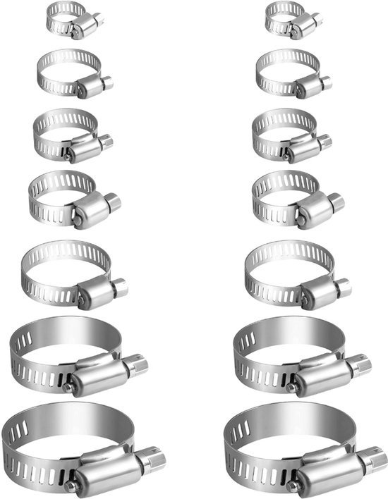 Slangenklemmen Set 14 STUKS - 7 Verschillende Formaten - RVS slangklem - Ø 15-32mm Klemmen Set voor om de Tuinslang Afvoerslang of Doucheslang Verschillende Formaten - Slang Koppeling Klem - Klemmen 14 STUKS van Easy Home Products