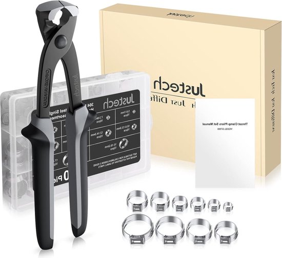 Slangklem 100 Stuks Slangklemmen 5.8-21mm Justech 10 Maten Rvs Enkele Oor Traploze Klemtang Tool van Justech