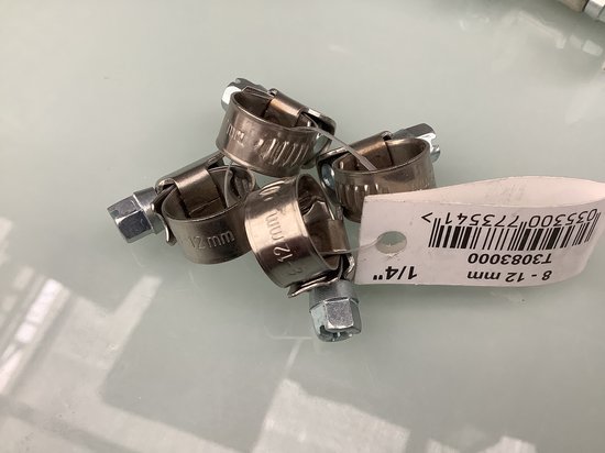 Slangklem 8-12mm. breed. rvs-a2. 4 stuks wvsa.nl. van Merkloos