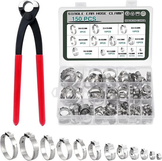 Slangklem Assortiment - Krimpklemmen Kit - Lekkages Dichten - 304 Roestvrij Staal - 12 Maten 6-33mm van Merkloos