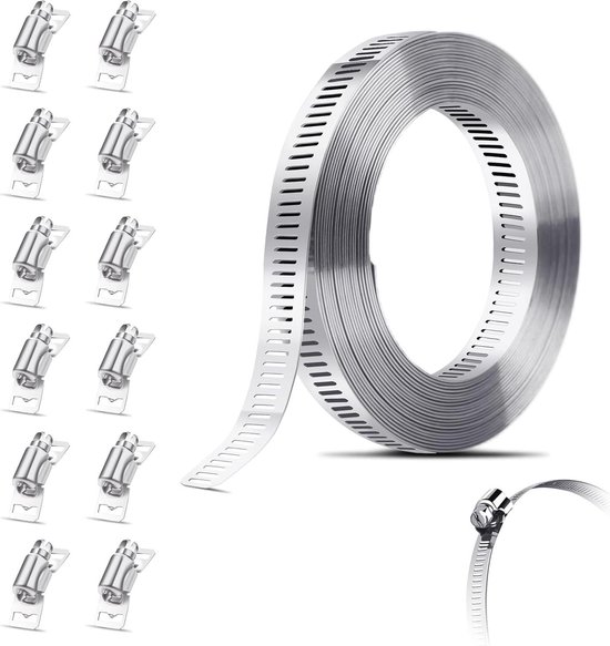 Slangklem Set - Pijpklemmen Jubileumclips - Slangen Bevestigen - Verstelbaar en Op Maat - 5 Meter Rol - Zilver
