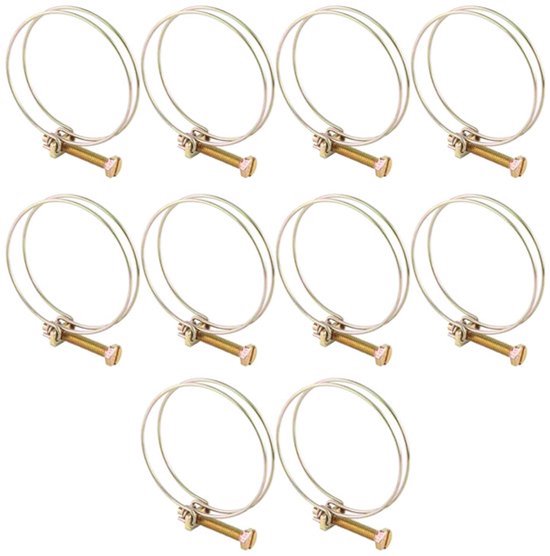 Slangklem Set van 10 - RVS Dubbele Draad - Verstelbaar - Slangklemmen Assortiment - Slangklemmen met Zinkcoating - Schokbestendig - Slangenklem