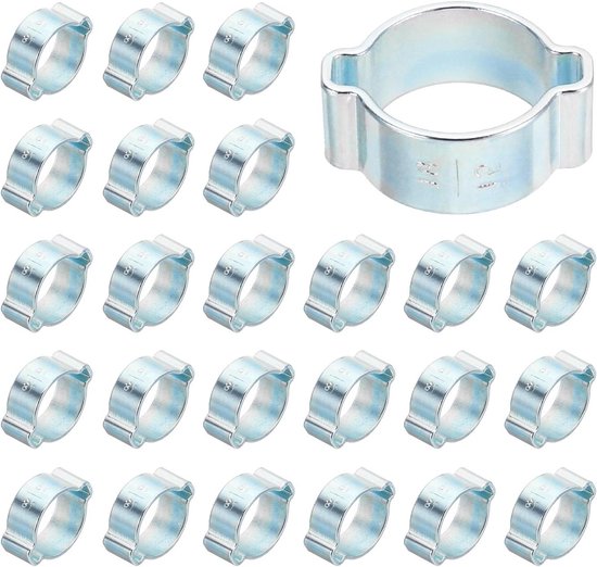 Slangklemmen Dubbel Oor - Krimpklemmen Ringen - Slangen Bevestigen - Corrosiebestendig Staal - 15-18 mm - Zilverkleurig