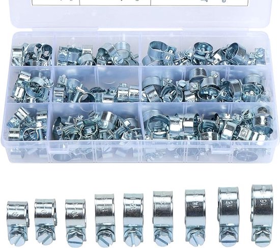 slangklemmen, roestvrij staal, voor professionele toepassingen, voor aanzuigslang, afvoerslang, luchtafvoerslang, 135 Pieces van Bessey.