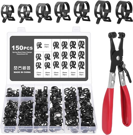 slangklemmen, roestvrij staal, voor professionele toepassingen, voor aanzuigslang, afvoerslang, luchtafvoerslang, 150pcs van Merkloos