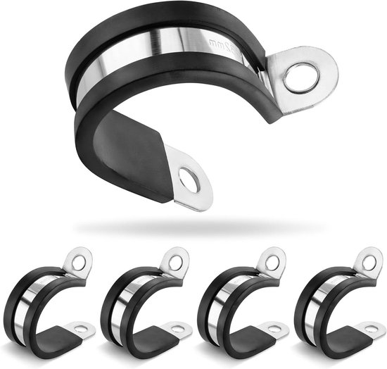 Slangklemmen RVS - Bevestigingsklemmen P-klem - Slangen Bevestigen - Rubberen Profiel - 32 mm - Zilver