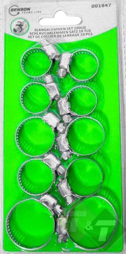 Slangklemmen set, 10 delig, 20, 25, 30mm, Benson van Benson