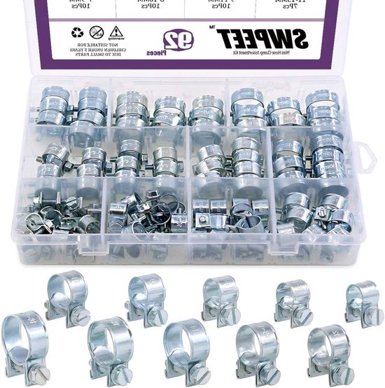 Slangklemmen Set - Brandstofklemmen Slangklem Assortiment - Lekkages Voorkomen - Zink Plated Staal - 92 stuks - Zilver