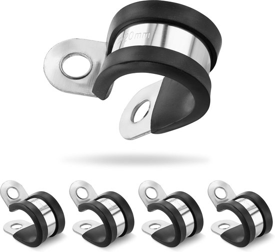 Slangklemmen Set RVS met Rubberen Coating | Spanbereik 20 mm | 5 Stuks